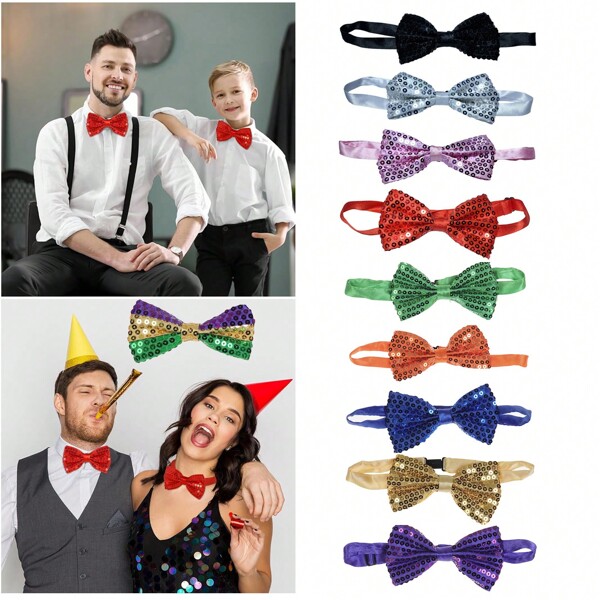 1x Shiny Sequin Bowknot, Glitter Sparkly Bowtie, Sparkling Adjustable Pre-Tied Bowknots, Glittering Clown Dicky Dance Bowknot For Fancy Dress Costume Party Carnival