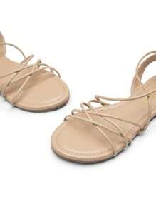 Women's Sandals, Fashion Strappy Flat Sandals For Women Comfortable Summer Sandals - Màu be - Xem 3