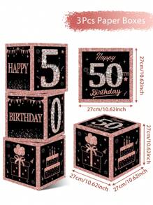 3Pcs Black Pink Birthday Paper Box,Happy 16th/21th/30th/40th/60th/50th Birthday Box,Glitter Elegant Square Paper Boxes,16th/21th/30th/40th/60th/50th Birthday Party Decor,16/21/30/40/60/50 Years Birthday Celebration Supplies - Pink Black - View 10