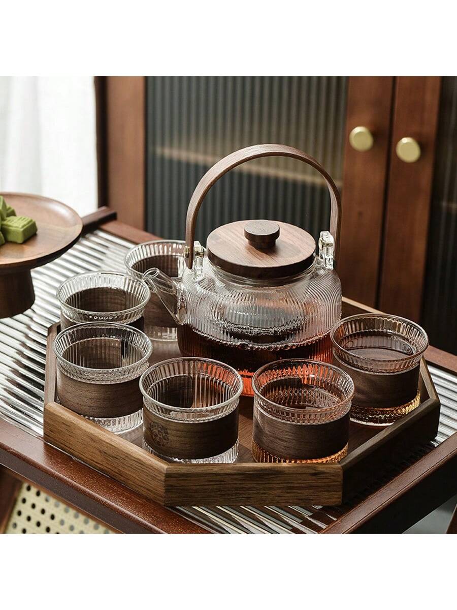 مجموعة إبريق شاي من الزجاج المقاوم للحرارة العالية...
