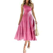 BZB Womens Sleeveless One Shoulder Knit Dress Elegant Smocked Ruffle Tiered Long Party Midi Sweater Dresses - 粉色 - 查看 1