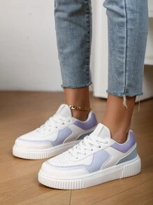 Zapatos deportivos para adolescentes, deportivos, transpirables, cómodos, con cordones, zapatillas informales de moda, verano - Blanco - Ver 2