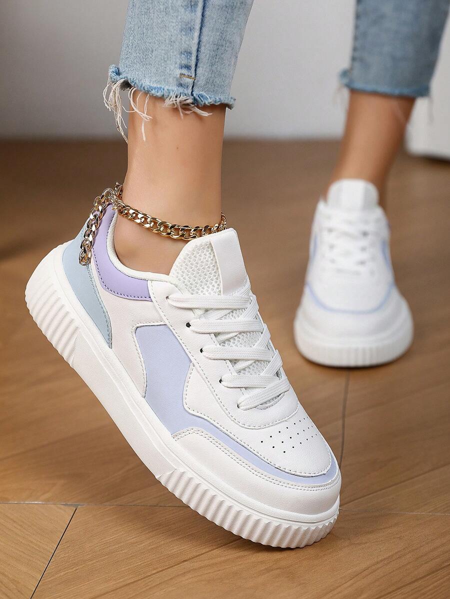 Zapatos deportivos para adolescentes, deportivos, transpirables, cómodos, con cordones, zapatillas informales de moda, verano - Blanco - Ver 1