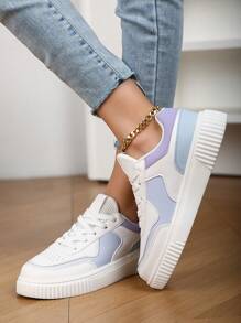 Zapatos deportivos para adolescentes, deportivos, transpirables, cómodos, con cordones, zapatillas informales de moda, verano - Blanco - Ver 4