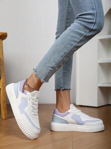 Zapatos deportivos para adolescentes, deportivos, transpirables, cómodos, con cordones, zapatillas informales de moda, verano - Blanco - Ver 8