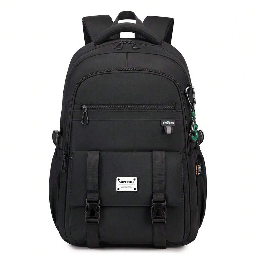 Capacity  Casual Backpack Fashion Campus Leisure Student Backpack Black Schoolbag For Men Rucksack Fathers Day Gifts Summer College Bag - Black - View 1