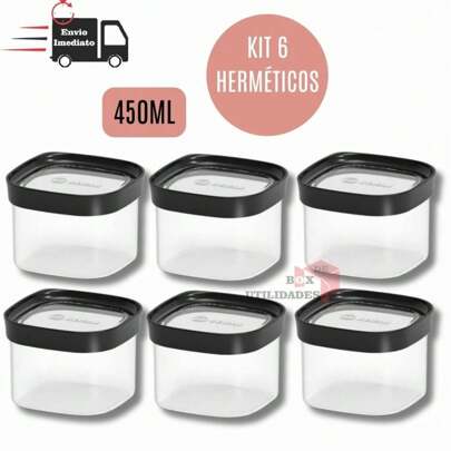 Kit Conjunto 6 Potes Herméticos 450ml Cozinha Conjunto De Potes Hermeticos Pequenas Porcoes Porta Mantimentos Para Temperos Po  Farinhas Sal