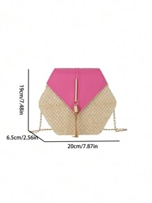 Yogodlns 六邊形編織草編斜挎包，配流蘇裝飾