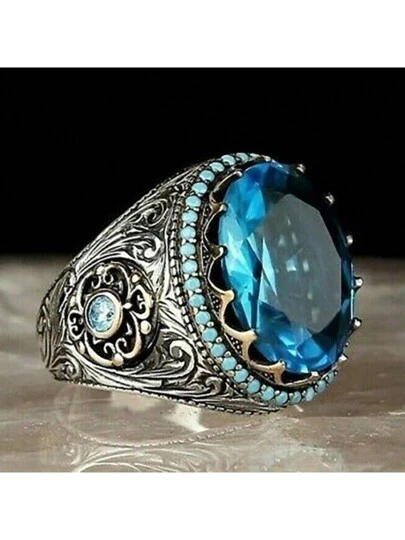 1pc خمر عمل عتيق من سبيكة الزنك الفضية مع زحام زركونيا مكعب مناسبة للارتداء اليومي وخاتم الخطوبة للرجال | مقاس: 10