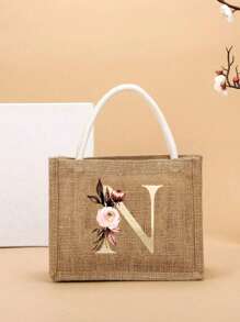 Pendlertasche Handtasche Leinentasche farblicher Kontrast tragbar für Festivals, Schule, Geschenktüte, Einkaufstasche, Handtasche für Frauen, Mode Jutegewebe Einkaufstasche mit modischem Buchstaben- und Blumenmuster aus Leinenmaterial für College-Studenten, Büroarbeiter, Damen, Lehrer, Valentinstag-Geschenk für Paar, beste Geschenke für Lehrer, Dankeschön-Geschenk für Lehrer - Khaki - Übersicht 19