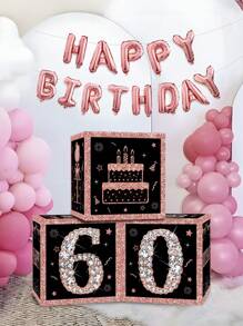 3 件套 27 厘米 60 岁玫瑰金生日惊喜盒，60 岁生日派对房间背景装饰，拍照道具，生日礼物，圣诞节 - 玫瑰金 - 查看 5