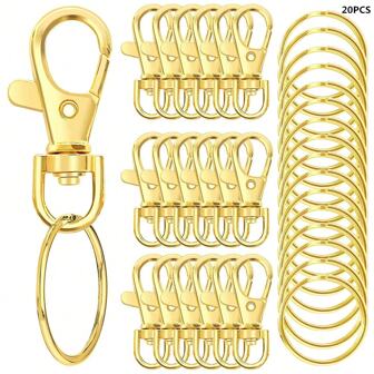 20 pièces Porte-clés mousqueton rotatif avec 10 pièces d'anneaux porte-clés et 10 pièces de supports de clés, artisanat de bijoux DIY, cadeau de la Saint-Valentin pour hommes et femmes