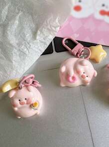 1 Móc Khóa Heo 3D Siêu Dễ Thương Unisex Với Phụ Kiện Ngôi Sao Màu Vàng, Mặt Dây Chuyền Chìa Hoạt Hình Dành Cho Học Sinh & Quà Tặng Bạn Thân Nhất - Hồng - Xem 8