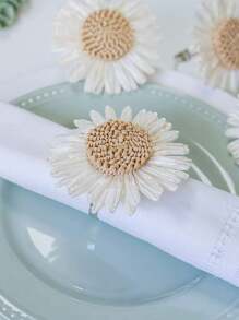2-12pcs Handmade Artificial Daisy Napkin Rings, Woven Napkin Holder, Suitable For Dining Table, Wedding, Family Gathering (Sunflower)