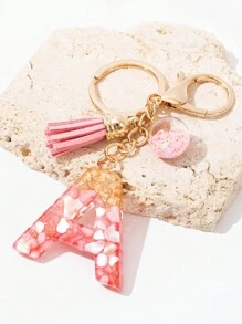 1pc Cute A-Z Golden And Pink Shell Pattern Letter Shaped Keychain Pendant With Crystal Star Decoration Glass Ball,Purse, Wallet Charms, Bag Decorative Alphabet Keychain For Women,Car Keychain Pendant,  Gift For Friends,Family, Colleagues, Teachers, Classmates - Gold Pink - View 5