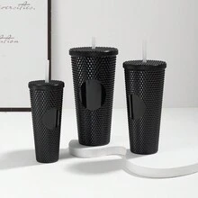 1 Set Of 3pcs High-Capacity Diamond-Shaped Plastic Cups With Solid Color Durian-Shaped Straws, Multifunctional Drinking Cup - Multicolor - View 13