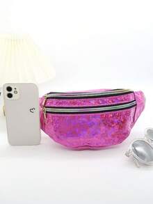 aerocandy 女士全方位霧面皮腰包，可當胸包、肩包、斜跨包，防水運動腰包，適用於戶外活動、旅行，可收納手機 - 玫紅色 - 查看 4