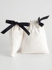 10pcs White Velvet Drawstring Bag With Black Treading, 7x9cm Back To School Valentine Day - White - View 4