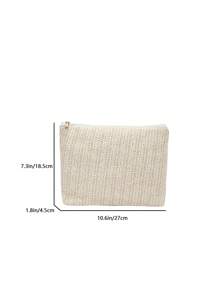 新款春夏时尚百搭纯色编织化妆包带字母布标，休闲手拿包/小单肩包/化妆包/手机包/沙滩包化妆品收纳包化妆品收纳袋迷你包旅行小化妆盒配件化妆架刷子包化妆品容器化妆包旅行必需品女士配饰旅行用品