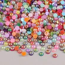 1000顆4mm扁平後背半圓形樹脂珍珠AB鑲嵌水鑽，DIY手工藝品適用於玻璃、杯子、指甲、鞋子、配件裝飾 - 彩色 - 查看 14
