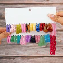 10-40Pairs/Set Acrylic Resin Oversized Hoop Earrings Assorted - Earring Set - View 8