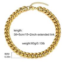 1pc Minimalist Waterproof Hip Hop Choker Necklaces 9MM 18K Gold Plated Stainless Steel Cube Chain Necklace Mother's Day Gift Women Party Chunky Jewelry