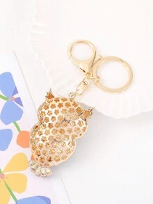 1pc Cartoon Black Owl Shaped Keychain With Heart Shaped Rhinestone Inlay, Fashionable Bag Charms And Keyring, Easter Gift - Black - View 3