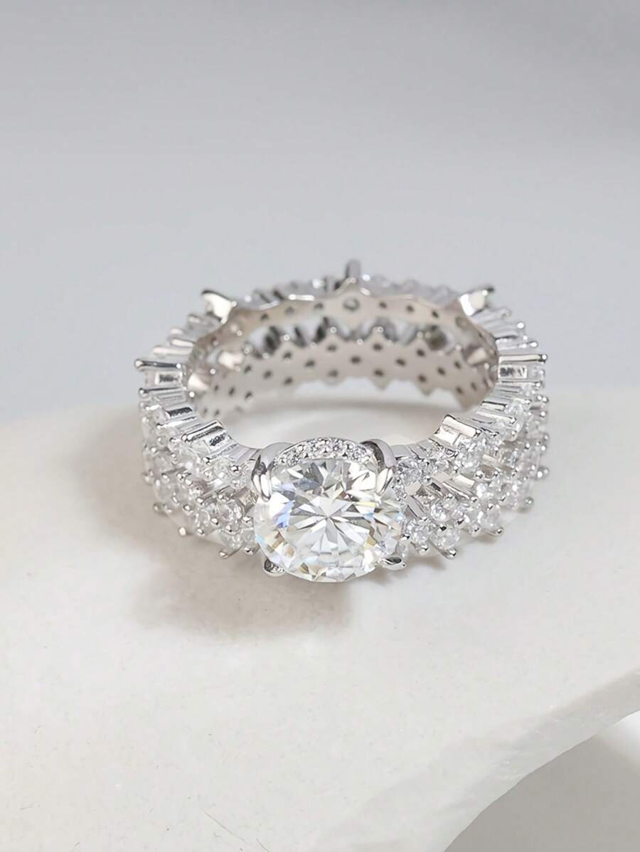 Mosan Diamond Stack Band Ring For Ladies 925 Sterling Silver Low