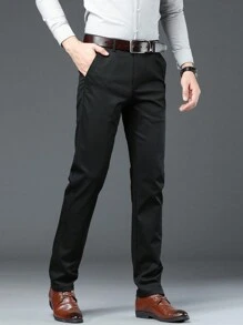 男士弹力直筒商务西装裤 - 黑色 - 查看 4