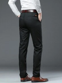 男士弹力直筒商务西装裤 - 黑色 - 查看 6