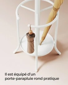 SONGMICS Porte-manteau, Portant à Vêtements avec Porte-parapluie, 12 Crochets, Structure Métallique, Hauteur 175 cm, pour Entrée, Salon, Chambre, Blanc Perle - Blanc - Voir 3