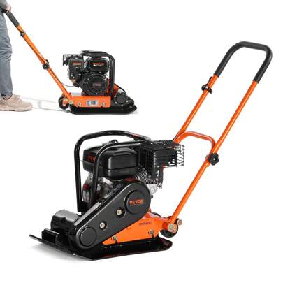 6.5HP Plate Compactor, 196CC Gas Engine, 4200 Lbs Vibratory Compaction Tamper, 22.1x15.9 In Plate Power Jumping Jack Tamper, 5600 VPM Pavement Compactor For Walkways, Asphalts, Paver Landscaping