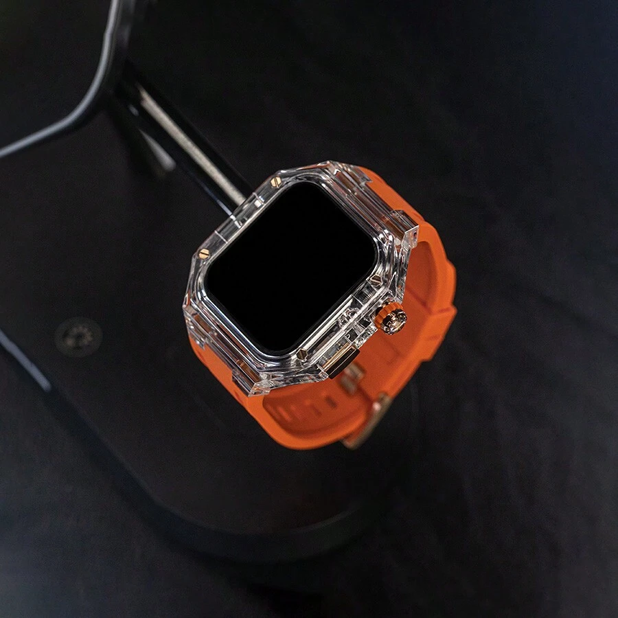 1 bộ dây đeo đồng hồ đã được sửa đổi, bao gồm dây đeo và vỏ, tương thích với 40/41/44/45/49mm. Tương thích với Apple Watch Band Dây đeo Apple Watch Ultra2/Ultra/Se/9/8/7/6/5/4 - trái cam - Xem 1