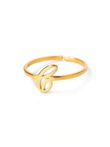 1 Stück Edelstahl Anfangsbuchstabe Buchstaben Ring für Frauen, goldfarbener modischer A-Z Buchstaben Fingerring, ästhetisches Hochzeitsschmuckgeschenk für Frauen