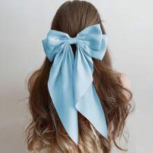 1/2pcs Large Satin Bow Hair Clips, Women/Girls Silky Hair Barrettes With Long Ribbon Tails, White Bow Hair Clips, Wedding Hair Accessories, Ladies Hair Claws, School Supplies, Head Accessories, Hairpin,Summer,Holiday,Travel - Baby Blue - View 3
