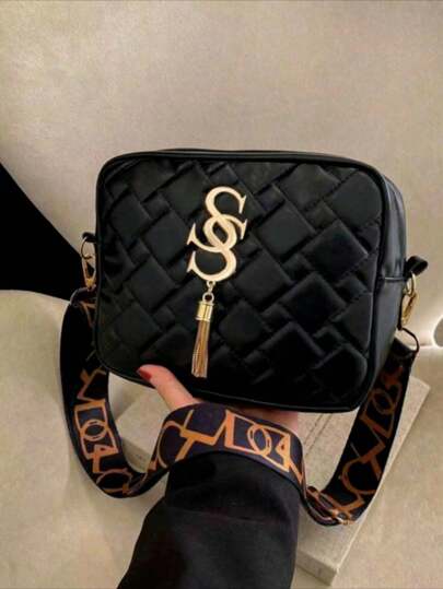 Argyle gesteppte Schultertasche mit Reißverschluss, Umhängekette, quadratische Lässig Handtasche für den täglichen Gebrauch