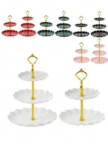 Plastic 3pcs/4pcs Cake Stand (2pcs/3pcs Stand And 1pc Accessory), Multilayer European Style Dessert Tray For Home And Daily Use,Kitchen,Christmas Gift Back To School - Multicolor - View 7