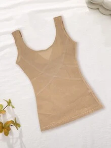 1pc Women's Sheer Cami Shaper Bra Top With Tummy Control & Waist Cincher - Apricot - View 3