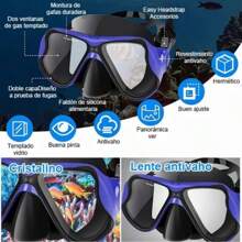 Set de Snorkel para Adultos Gafas de Buceo Panorámicas Antivaho Tubo de Buceo de Cristal Templado con Dos Juegos de Tapones Impermeables Apto para Snorkel, Natación - Azul - Ver 4