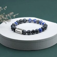 1PC Custom Bracelet,Name Bracelet,Father's Day Gift,1PC Men Beaded Bracelet Customize Four Names ,Father Day Gift,Fathers Dad Gift,Father's Day Gift,Gifts For Boyfriend - Royal Blue - View 2