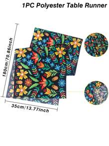 1入組35*180cm豐富多彩的花卉圖案墨西哥風格的聚酯桌布，適用於墨西哥亡靈節，房間桌面裝飾用品，墨西哥節日家庭聚會裝飾用品 - 彩色 - 查看 4