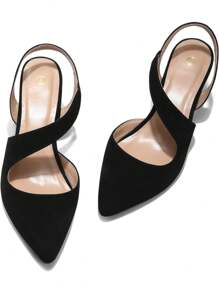Rose&Remy Women's Pumps 2 Inch Low Heel Pointed Toe Slingback Wedding Party Dress Shoes - 黑色 - 查看 5