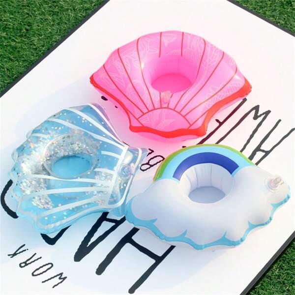 3/2/1pc Sequin Shell Cup Coasters, Rainbow Cloud Inflatable Water Cup Floats, Photo Shoot Props, Beach Essentials, Beach Accessories, Pool Float