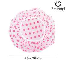 SMILHAPI 1 pieza Gorro de ducha impermeable azul de lunares de PVC para adultos, adecuado para uso repetido - Azul - Ver 2