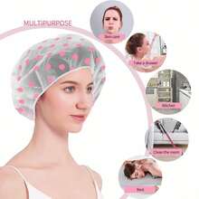 SMILHAPI 1 pieza Gorro de ducha impermeable azul de lunares de PVC para adultos, adecuado para uso repetido - Azul - Ver 4