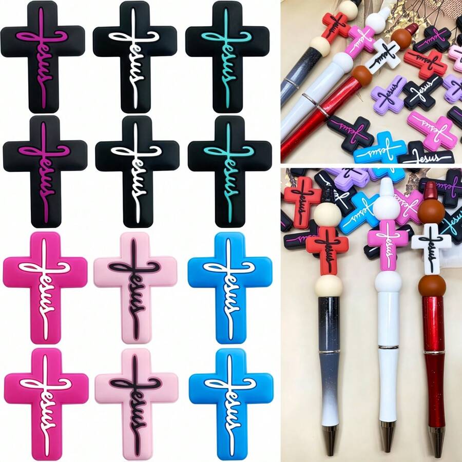 5/10/20 pezzi Perline a forma di croce per Ognissanti, perline focali in silicone per penne, personaggi, Gesù, perline in silicone a forma di fede, kit di creazione di portachiavi, perline in silicone assortite a forma di penna (perline in silicone di Gesù) - perlina - Visualizzare 1