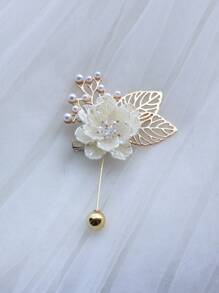 1枚象牙色法式新郎婚礼水晶花朵胸针，西装配饰，日常会议胸花，婚礼装饰，情人节配饰 - 白色 - 查看 4