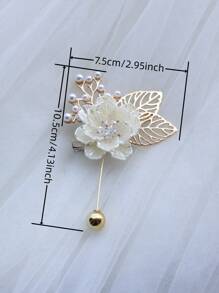 1枚象牙色法式新郎婚礼水晶花朵胸针，西装配饰，日常会议胸花，婚礼装饰，情人节配饰 - 白色 - 查看 3