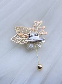 1枚象牙色法式新郎婚礼水晶花朵胸针，西装配饰，日常会议胸花，婚礼装饰，情人节配饰 - 白色 - 查看 7