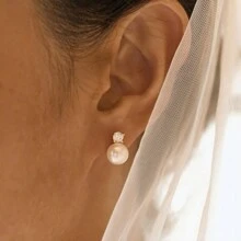 1 Pair Premium 925 Silver 18k Gold Plated White Freshwater Pearl Cubic Zirconia Princess Stud Earrings, Gift For Friends (Pearl Size: 7-8mm) - Gold - View 5